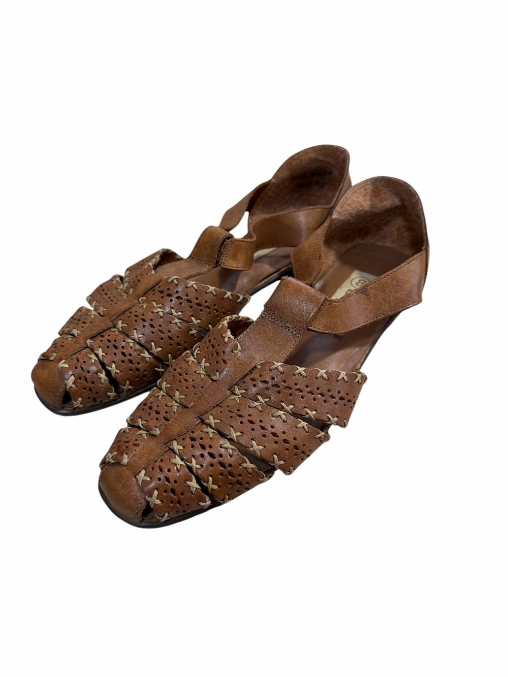 Basic Editions Genuine Leather Huarache Sandals Women’s 8 Brown Woven Boho